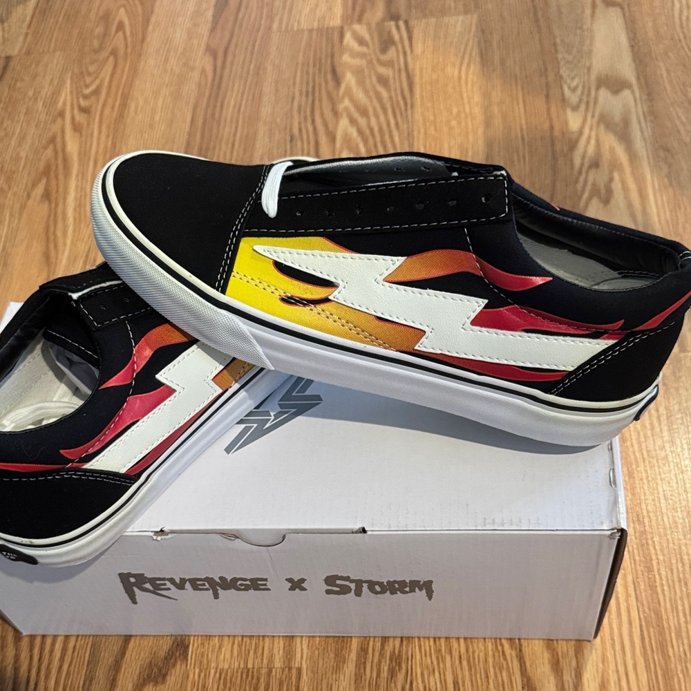 Revenge x Storm Black Flame Vans Low top Size (9, 10) Brand New